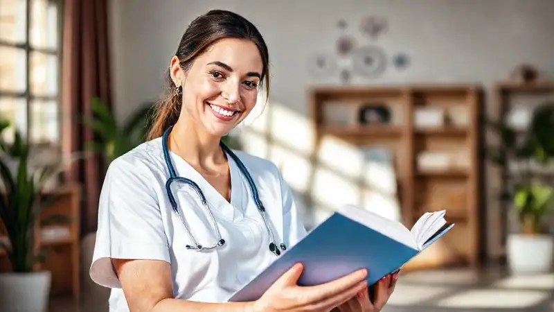 Enfermera estudiando en ambiente positivo y cálido