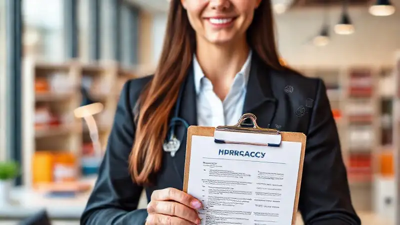 Resumen profesional en entorno moderno de farmacia