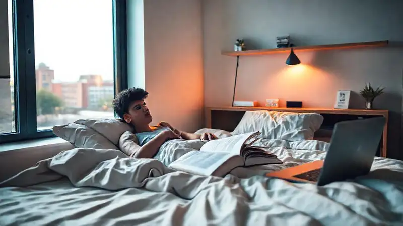 Estudiante estudia en habitación moderna y tranquila