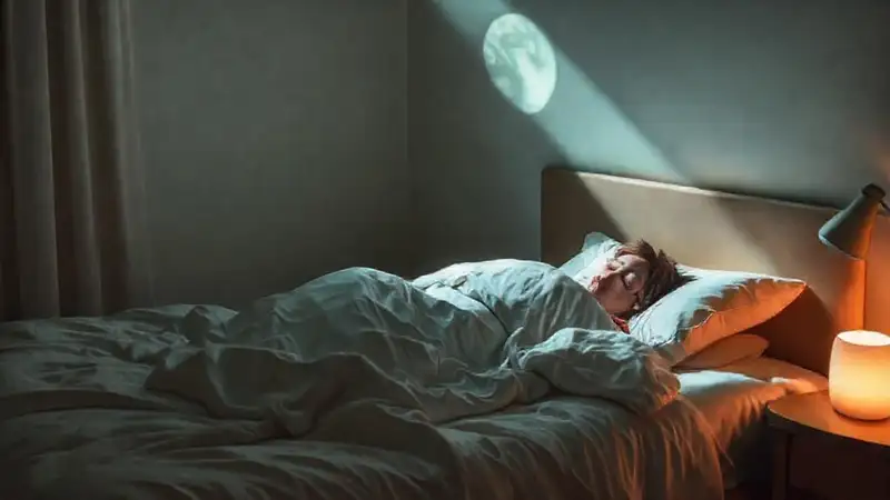 Dormitorio tranquilo con luz de luna suave