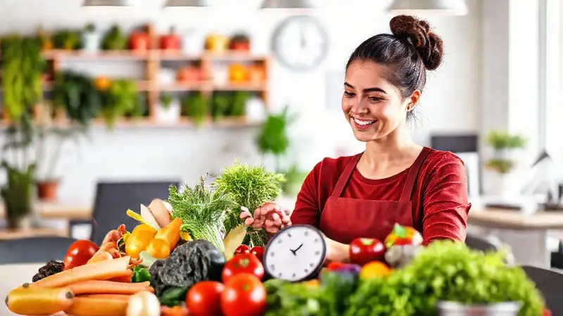 Persona motivada planifica comida saludable y colorida