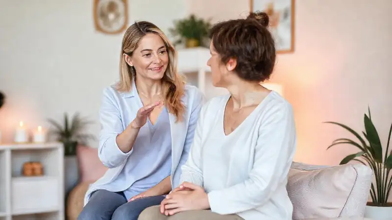 Terapeuta en consulta calmada y acogedora