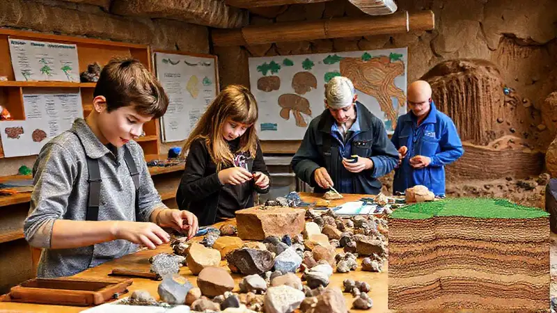 Aula de geología con muestras y expertos