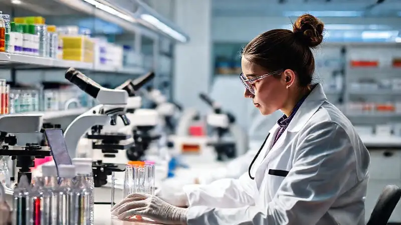 Investigador médico en laboratorio profesional y organizado