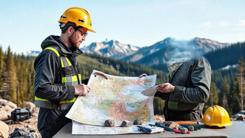 Mapas, maquinaria y paisajes para análisis geológico