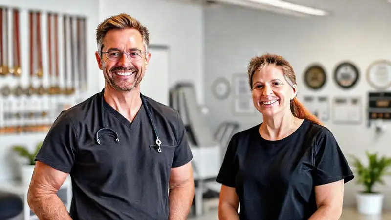 Terapeuta confiable en clínica moderna y acogedora