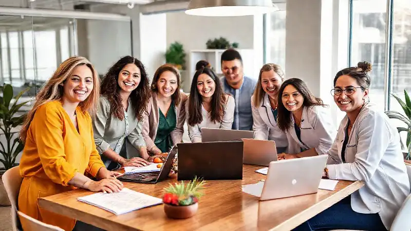 Equipo de nutricionistas colaborando en oficina moderna