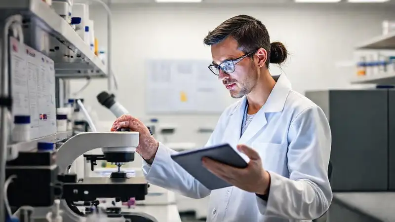 Científico analizando datos en laboratorio