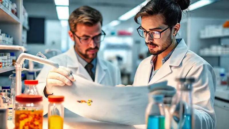 Científico revisa plan de investigación en laboratorio