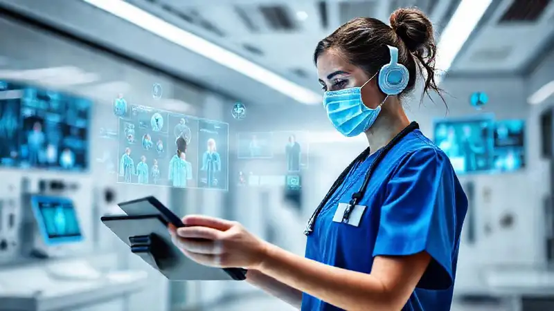 Enfermera moderna usa telemedicina innovadora