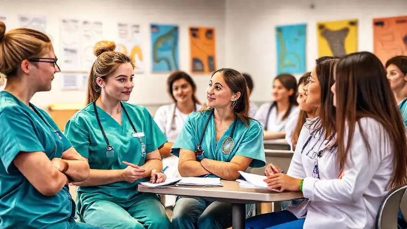 Estudiantes de enfermería discuten en aula diversa