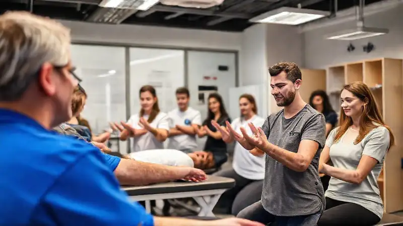 Estudiantes practican terapia física en clínica moderna