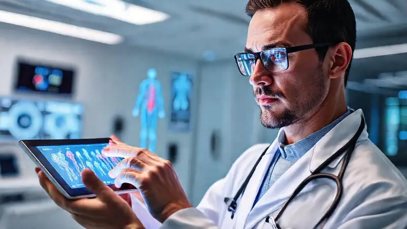 Profesional médico usa tecnología avanzada digital