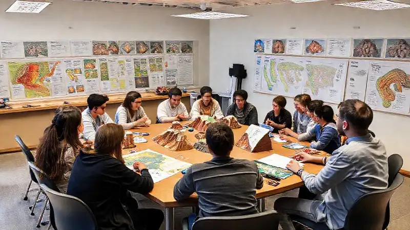 Aula de geología con participación activa y aprendizaje