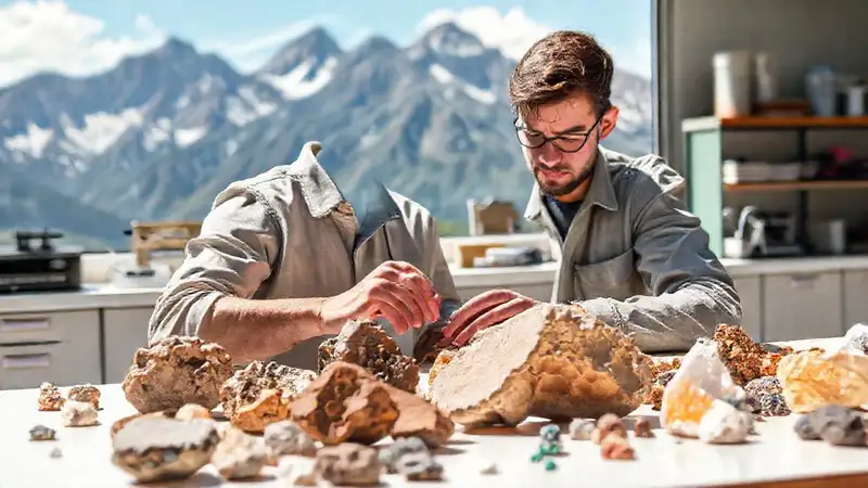 Estudiante de geología explora minerales y rocas