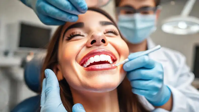 Paciente sonriendo durante blanqueamiento dental profesional