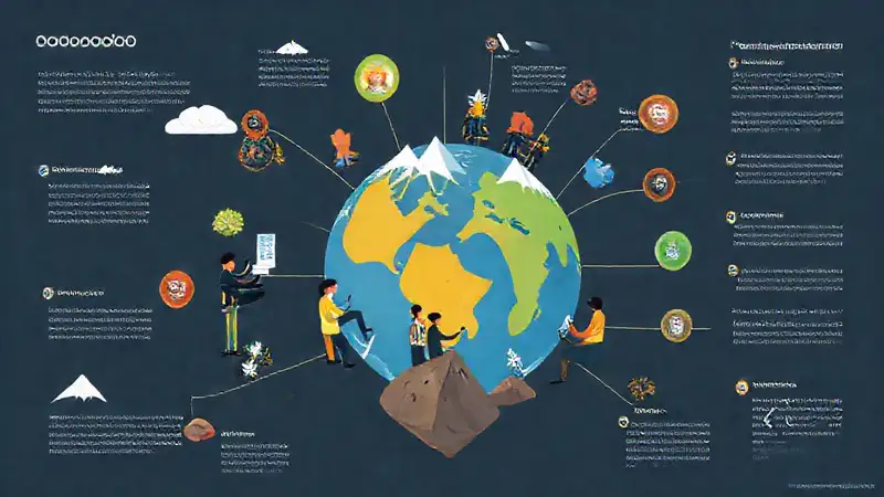 Mapa global con símbolos geológicos e integración multicultural