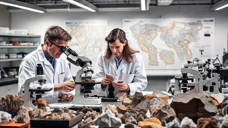 Geólogos analizan muestras en laboratorio moderno