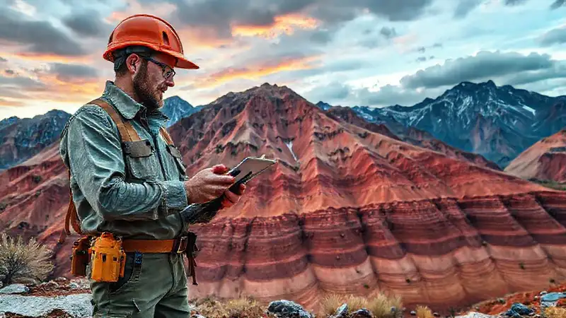 Ingeniero geológico analiza capas y paisaje