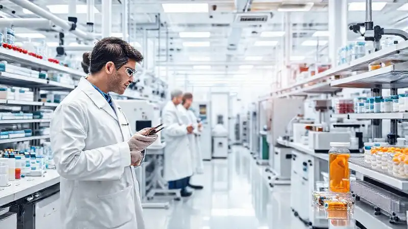 Fábrica moderna de medicamentos y tecnología avanzada