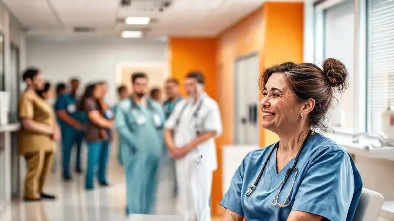 Enfermera atiende con empatía en clínica moderna