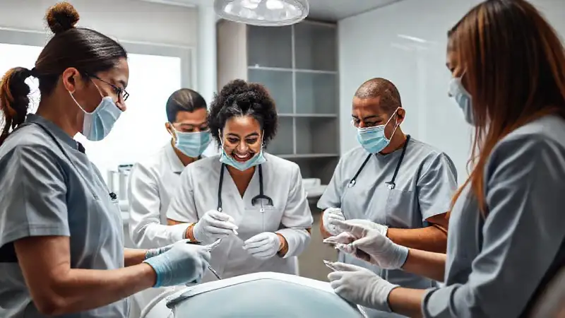 Profesionales dentales colaborando en clínica moderna