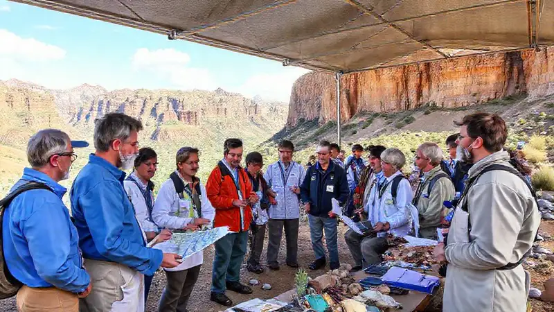Expertos analizan mapas en conferencia geológica exterior