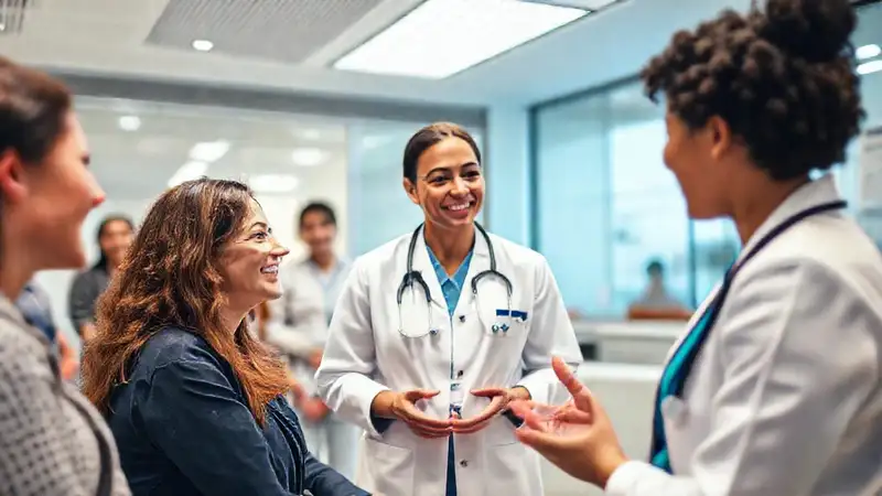 Profesional de salud en entorno amigable y moderno