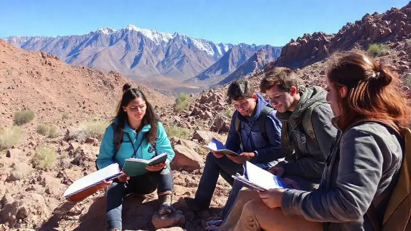 Estudiantes de geología en UNAM estudiando afuera