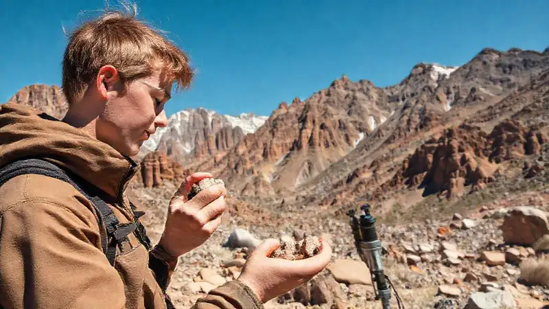 Estudiante de geología explora formaciones rocosas