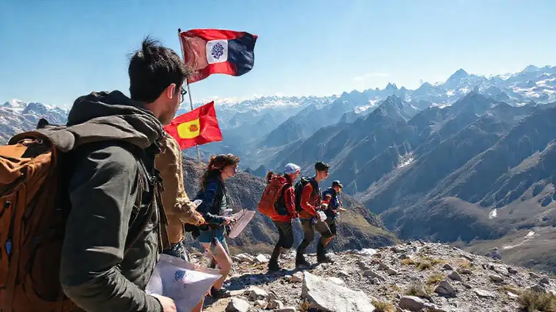 Estudiantes de geología explorando paisajes y rocas