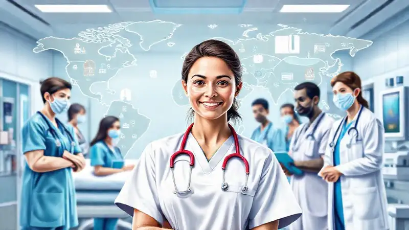 Enfermera cuidando en hospital global colaborativo