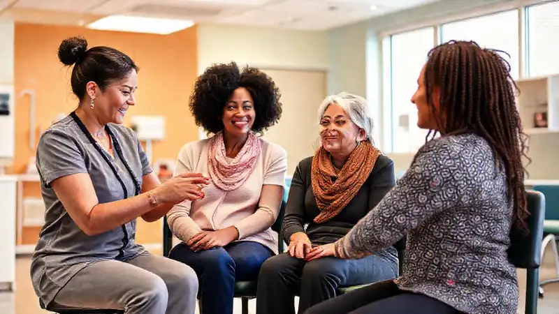 Terapeuta ocupacional apoya pacientes en clínica moderna