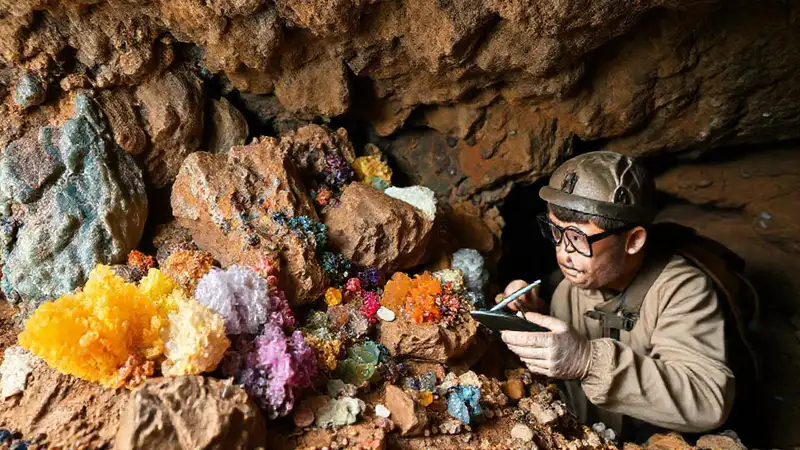 Minerales raros y formaciones geológicas coloridas