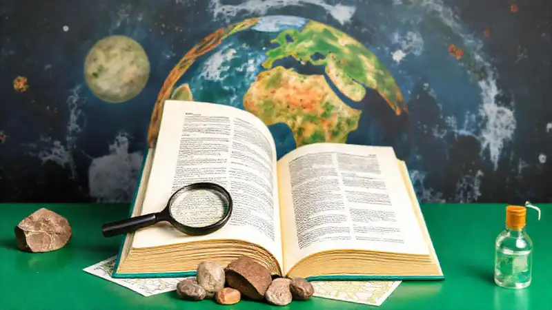Fondo geológico con herramientas y mapas científicos