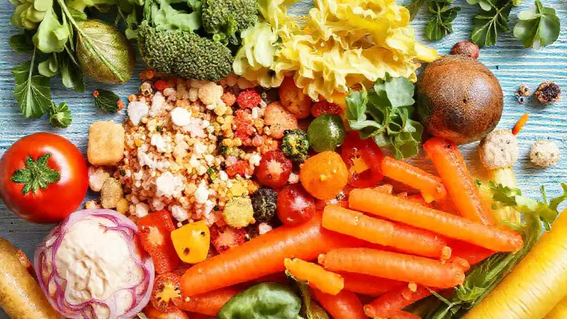 Alimentos coloridos y nutritivos en estilo educativo