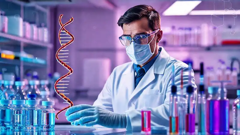 Científico en laboratorio con tecnología moderna