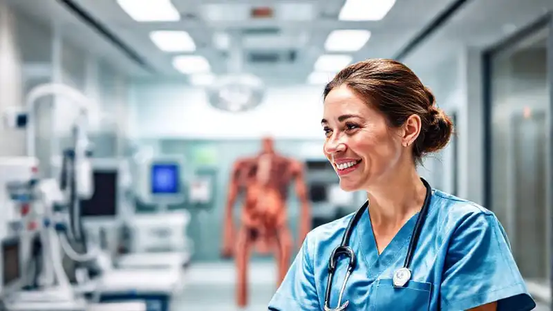 Enfermera en hospital moderno, profesional y compasiva