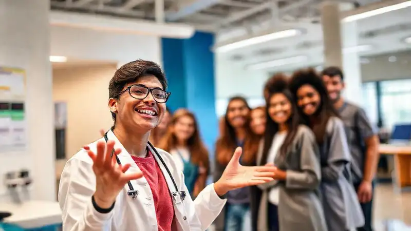 Estudiante motivado en entorno clínico colaborativo