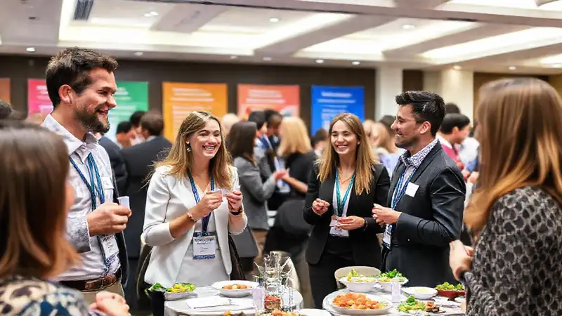 Profesionales de nutrición networking en evento positivo