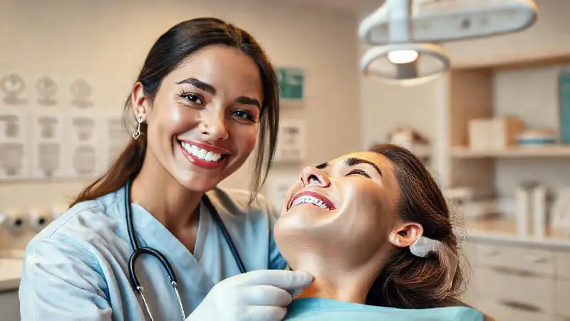 Dentista confiado brinda atención en clínica moderna