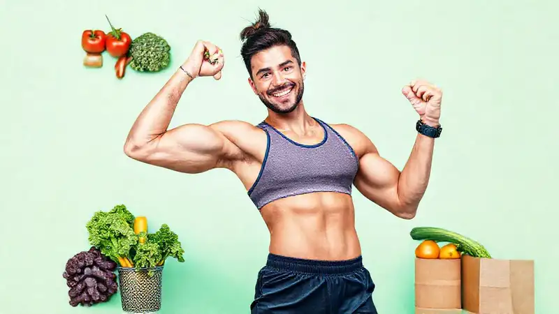 Atleta saludable con frutas y energía