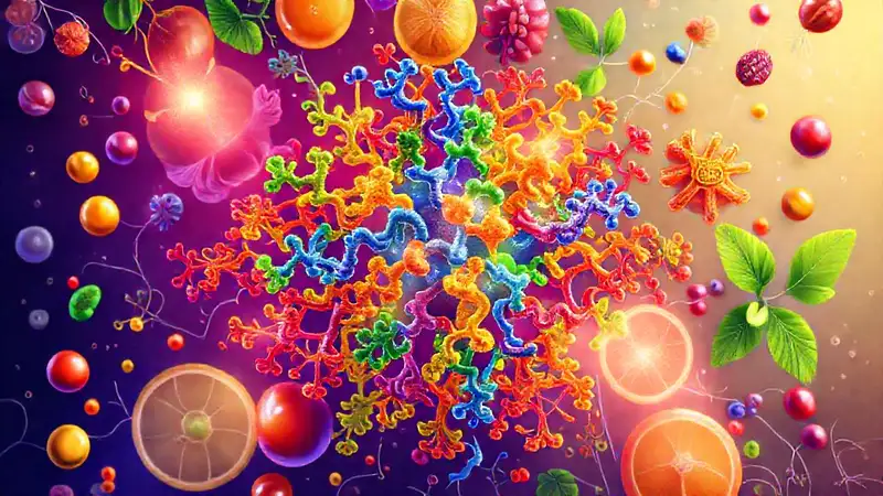 proteínas coloridas formando estructuras celulares saludables