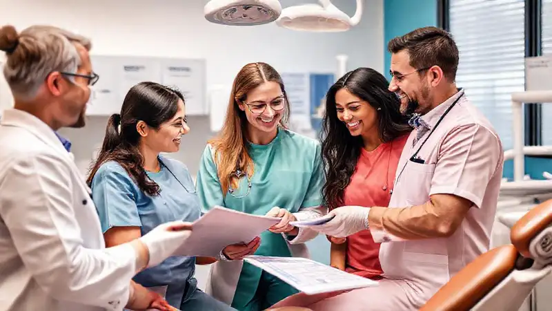 Equipo dental colaborando en casos clínicos