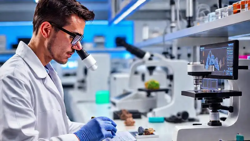 Laboratorio con instrumentos para análisis mineral