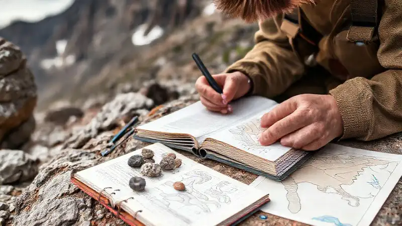Cuaderno de geología en campo con muestras
