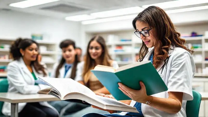 Farmacéutico estudiando en entorno moderno y profesional
