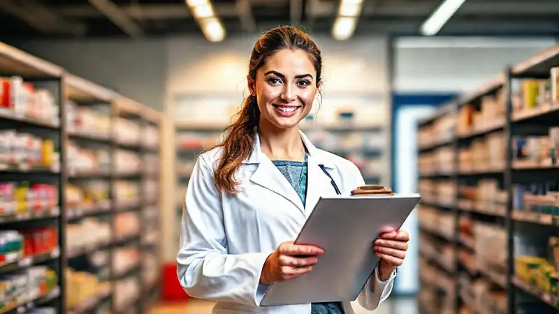Joven farmacéutica segura y profesional