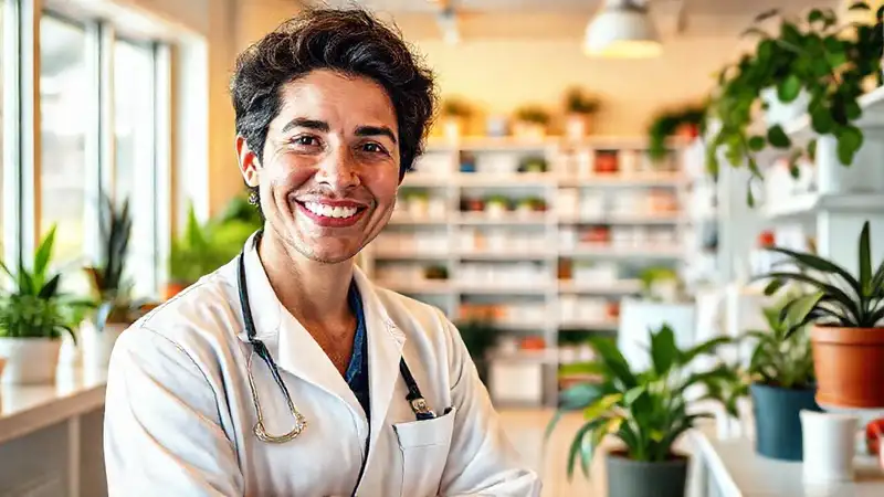 Farmacia tranquila, sonrisa, bienestar y ambiente positivo