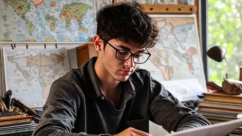 Estudiante de geología en estudio y calma